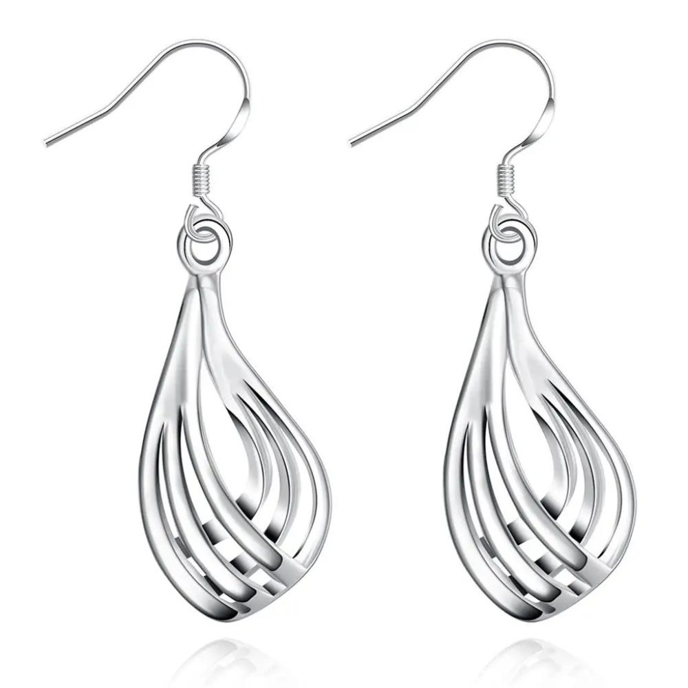 Gorgeous Wavy & Twisted Drop Earrings Solid Sterling Silver " Hypoallergenic " - Picture 4 of 8